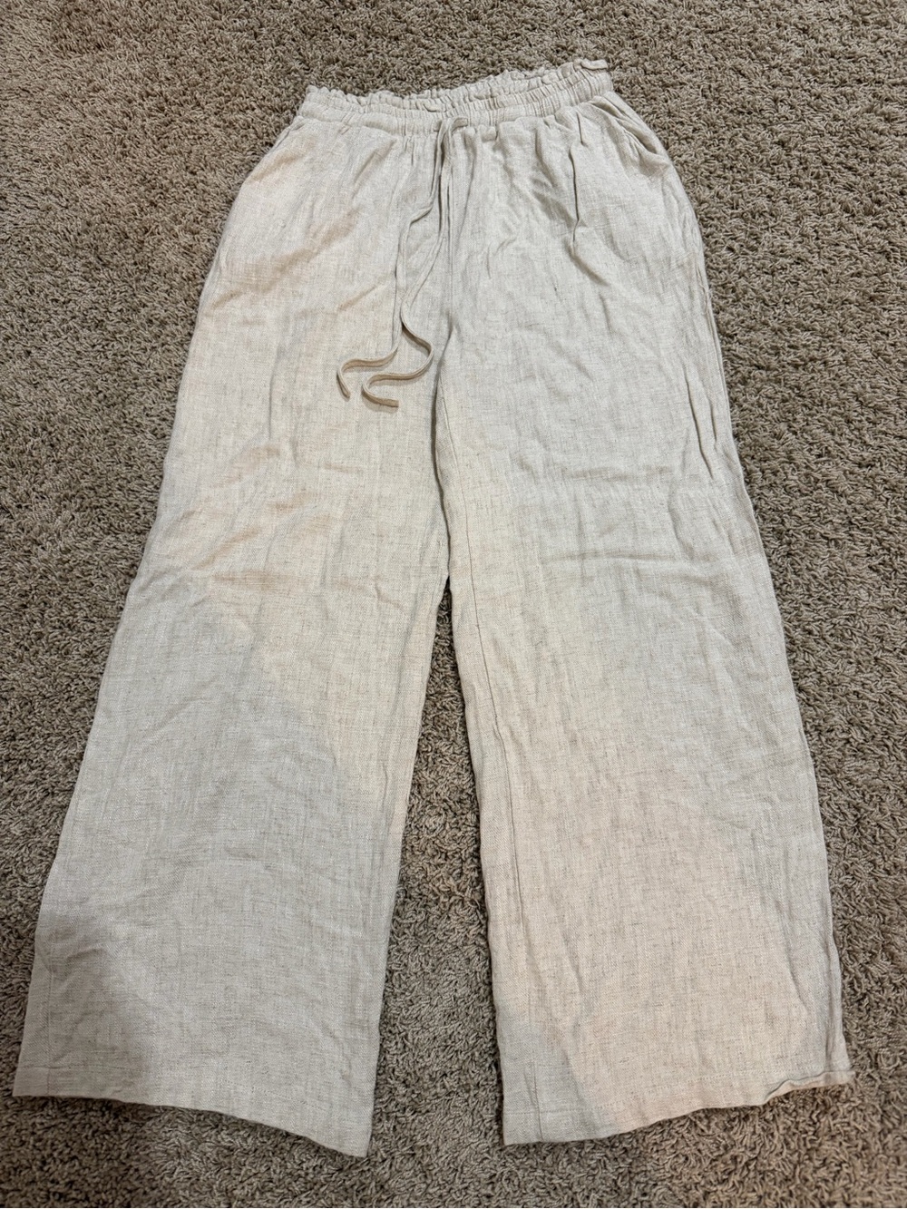 eesome Light Cream Drawstring Wide-Leg Pants